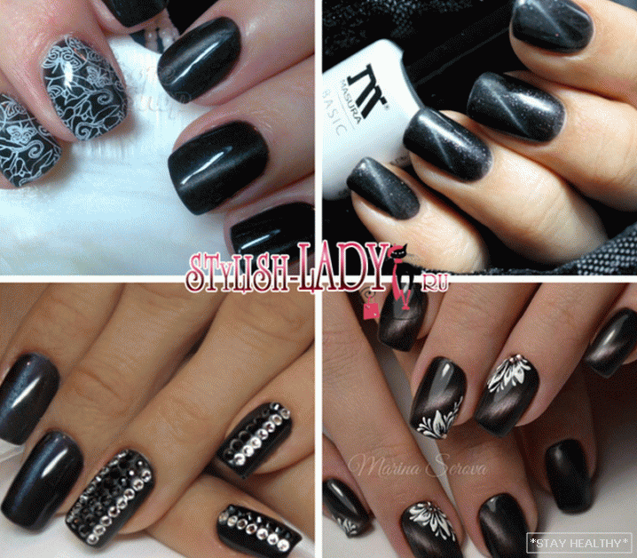 чорны маникюр с дизайном
